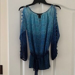White House Black Market Blue Patterned Blouse